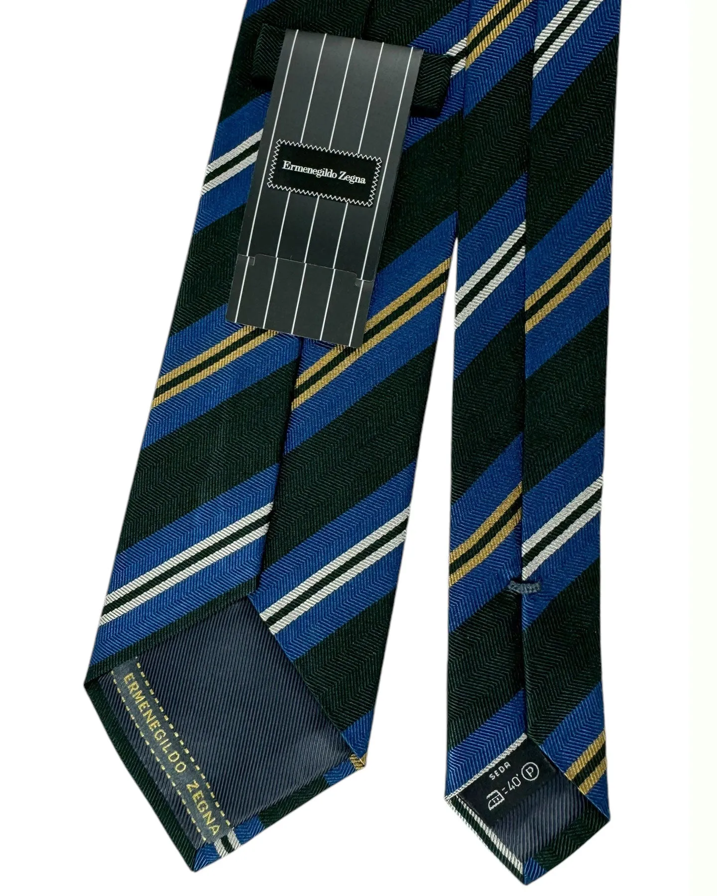 Ermenegildo Zegna Silk Tie Dark Green Dark Blue Stripes