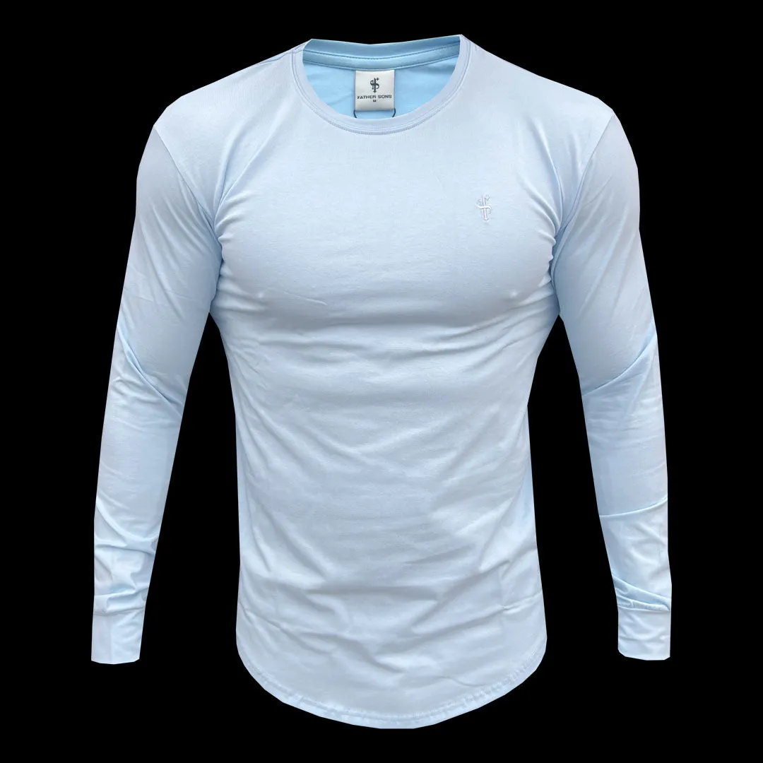 Father Sons Classic Baby Blue Tonal Curved Hem Long Sleeve Crew T Shirt - FSH999