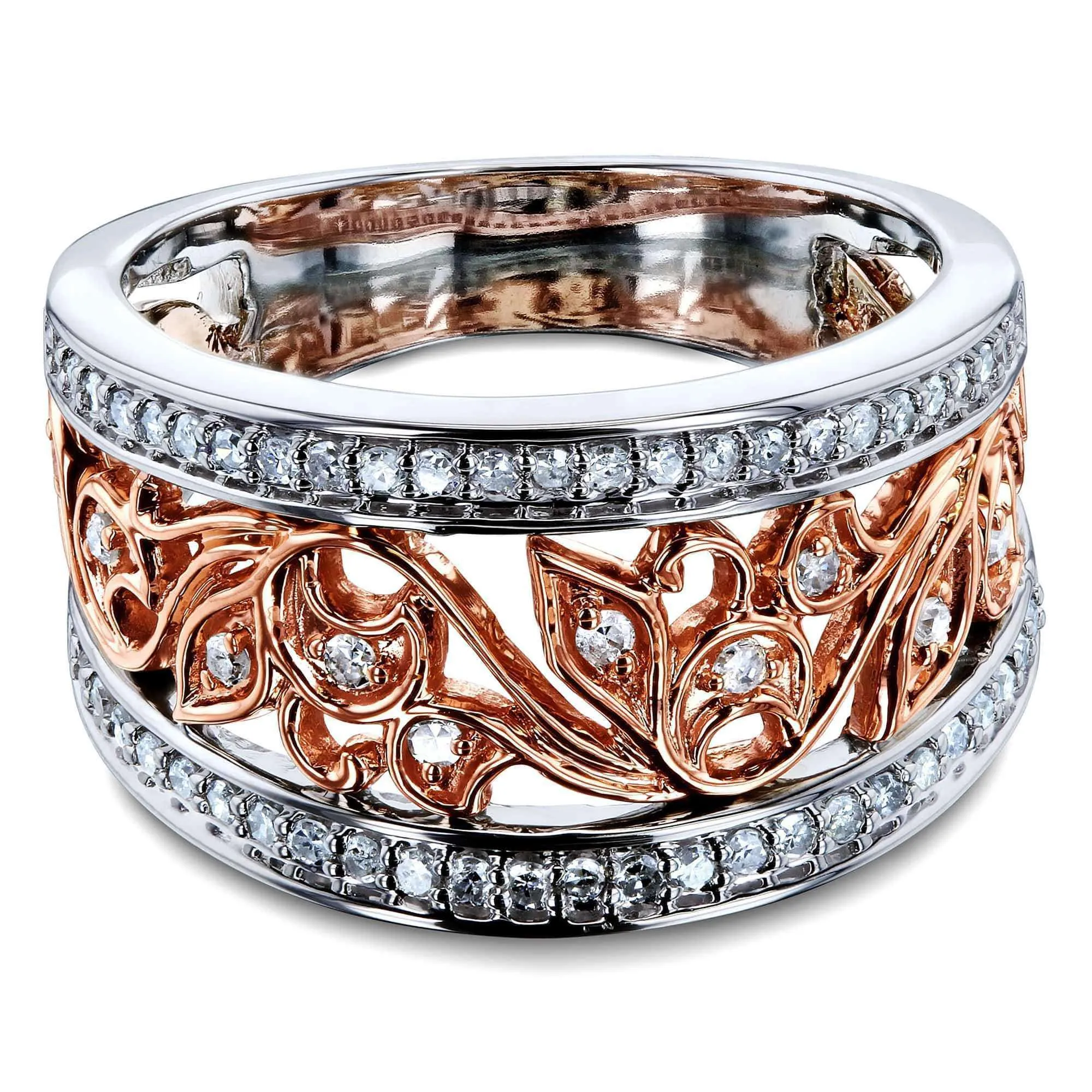 Floral Filigree Anniversary Ring Two Tone Gold