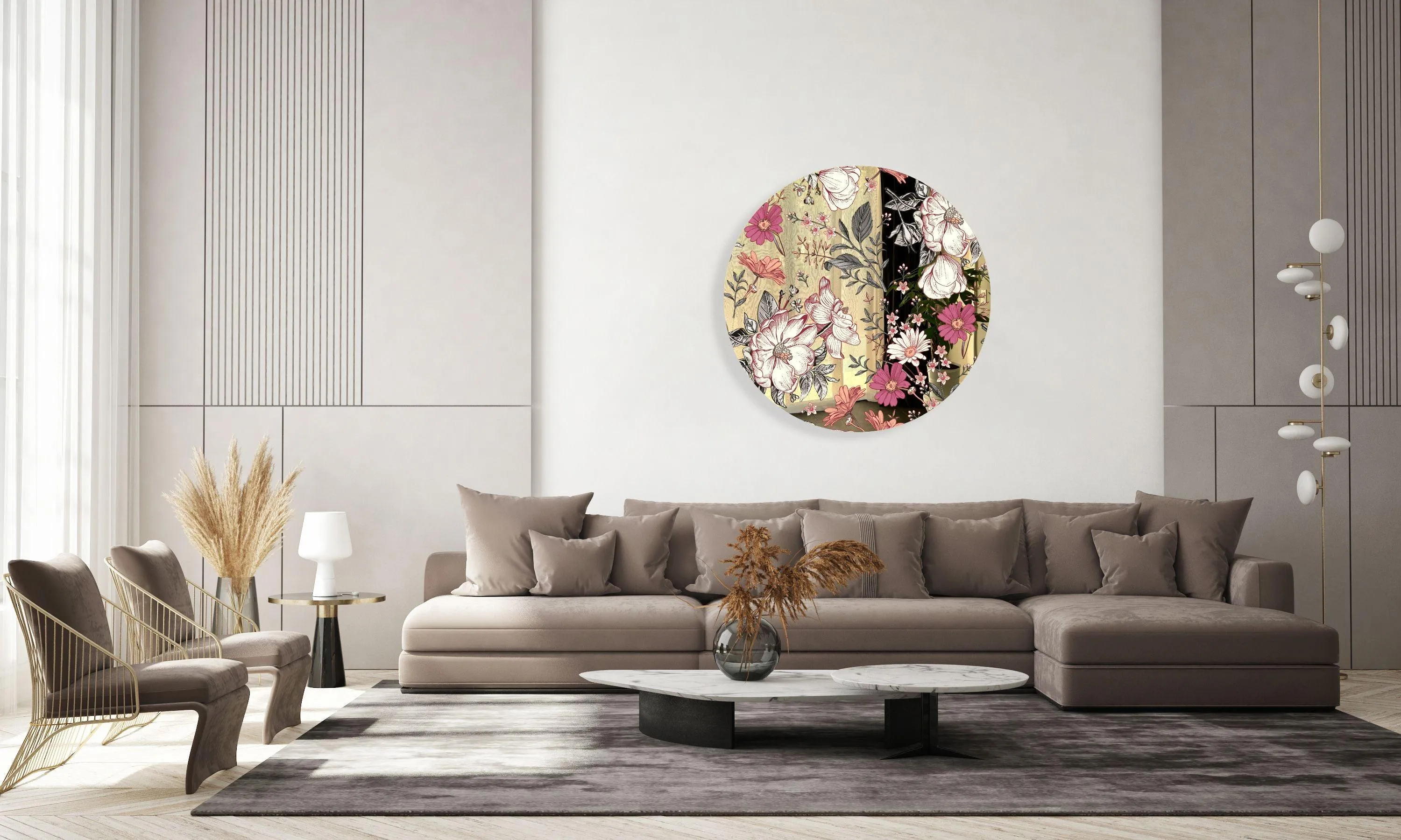 Floral Pattern Printed Mirror Acrylic Circles