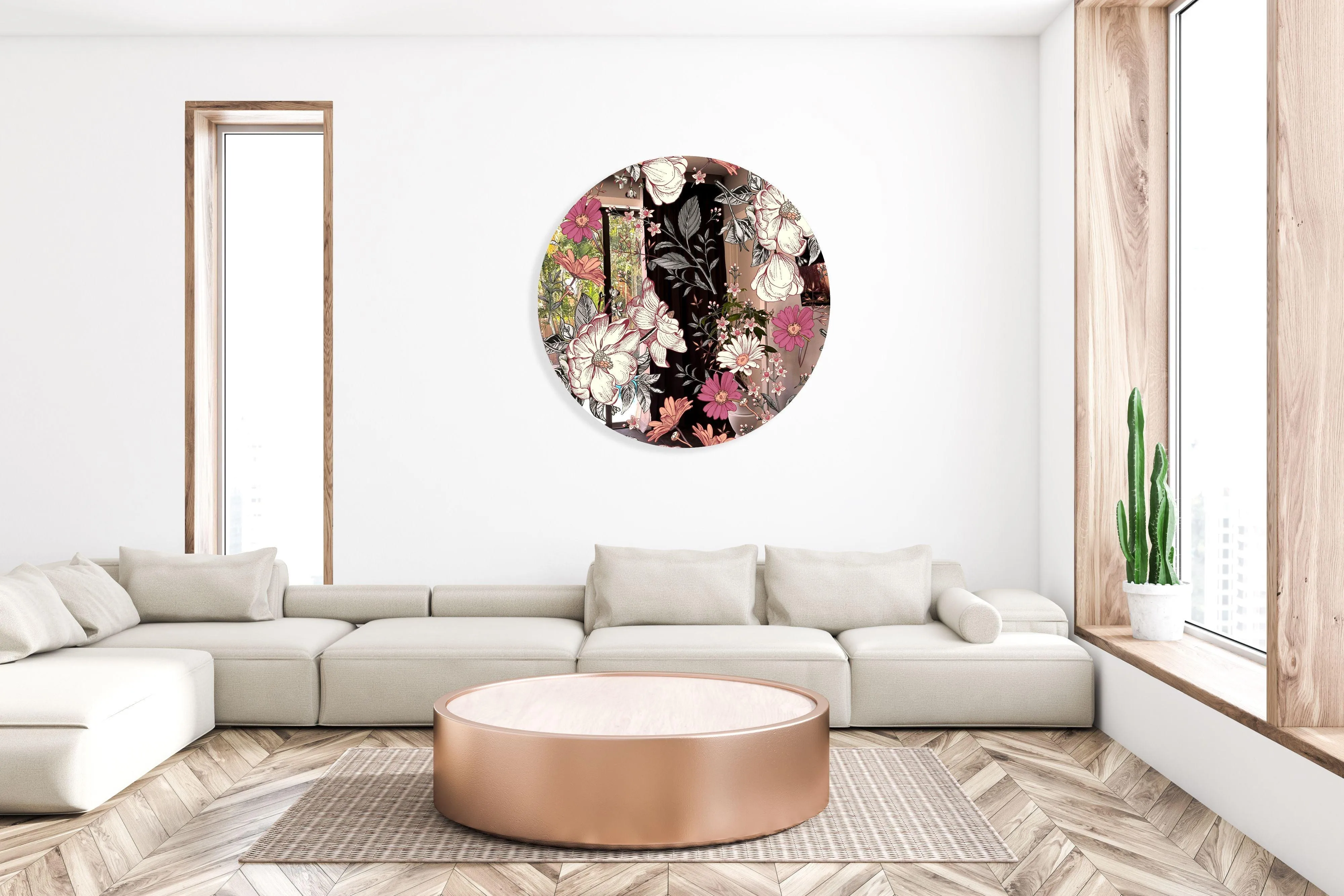 Floral Pattern Printed Mirror Acrylic Circles