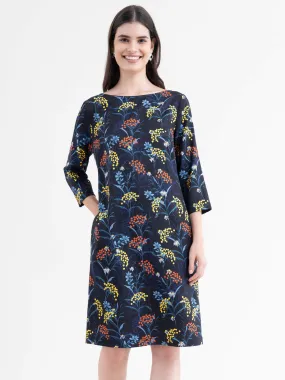 Floral Shift Dress - Navy Blue