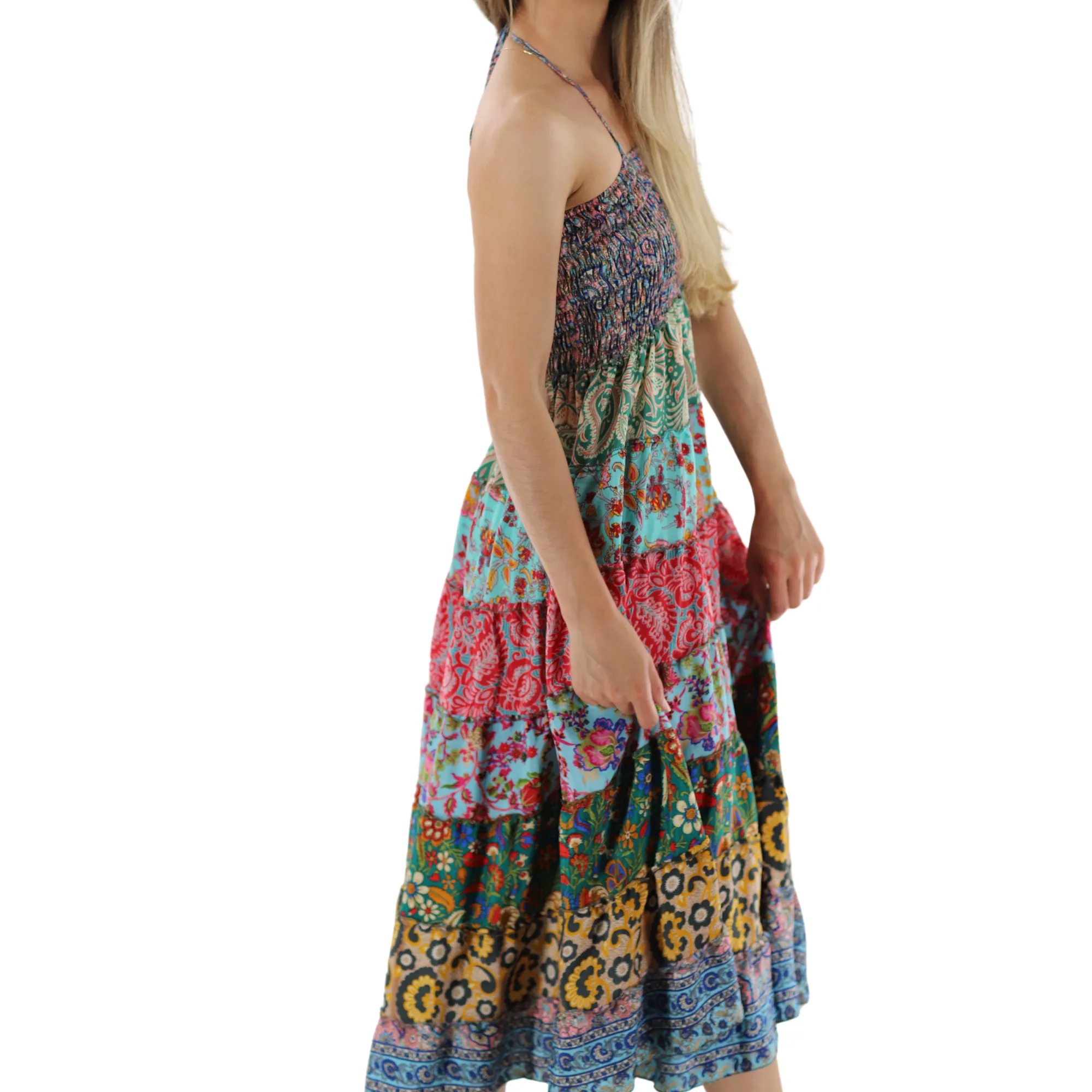 Flowy Mid Length 'Bianca' Dress with Scrunched Top