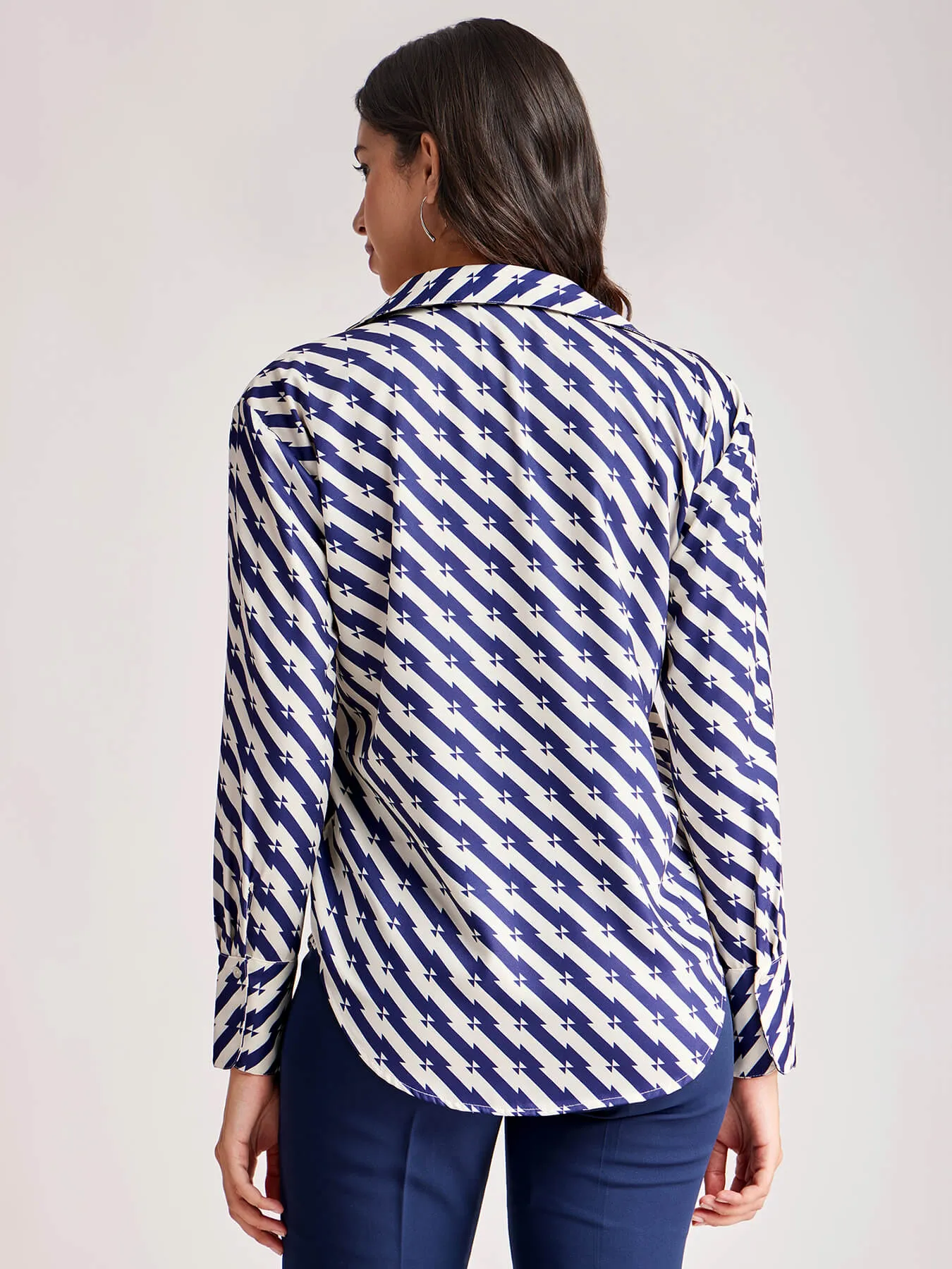 Geometric Print Shirt - Blue And Off-White