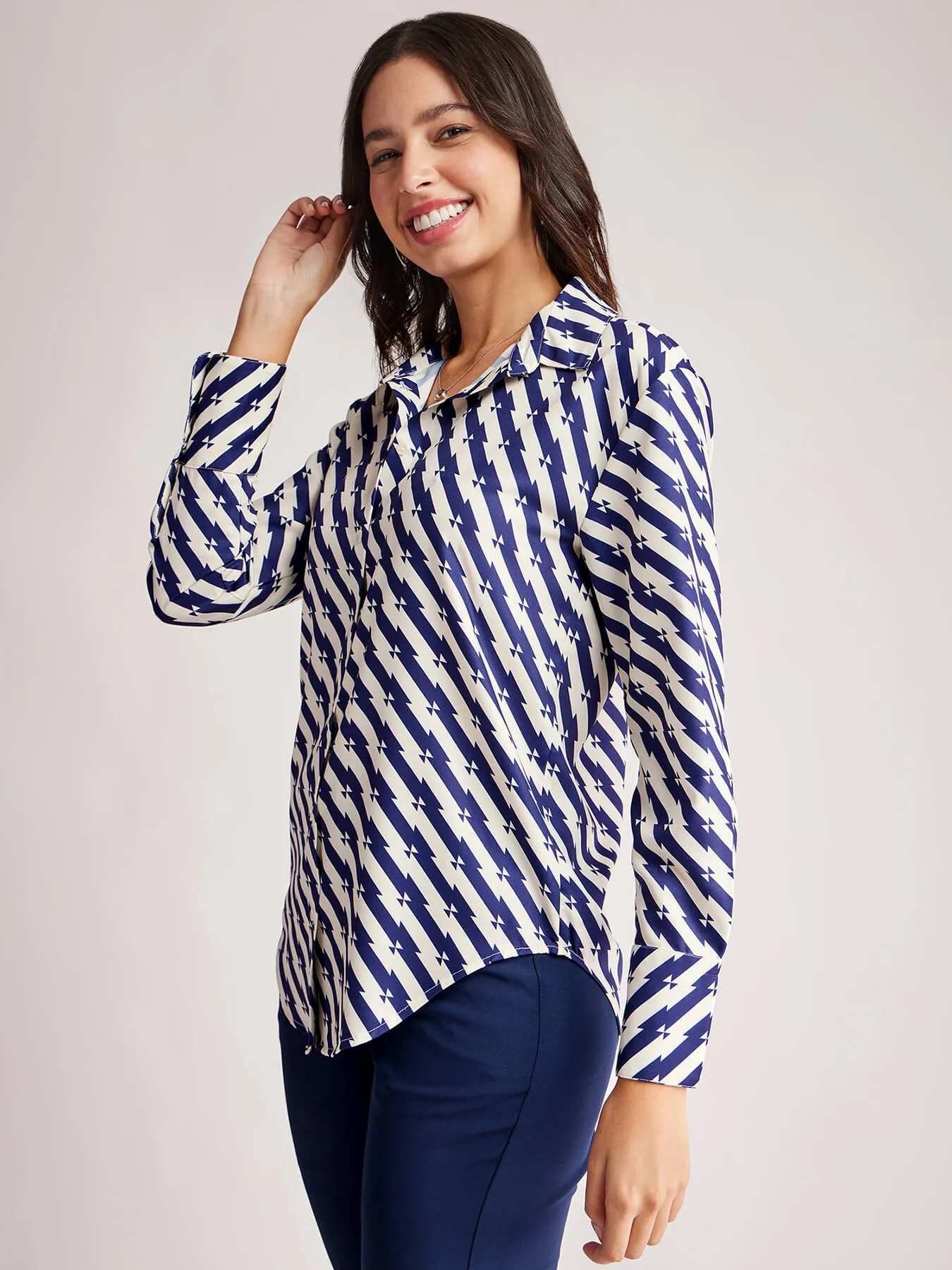 Geometric Print Shirt - Blue And Off-White