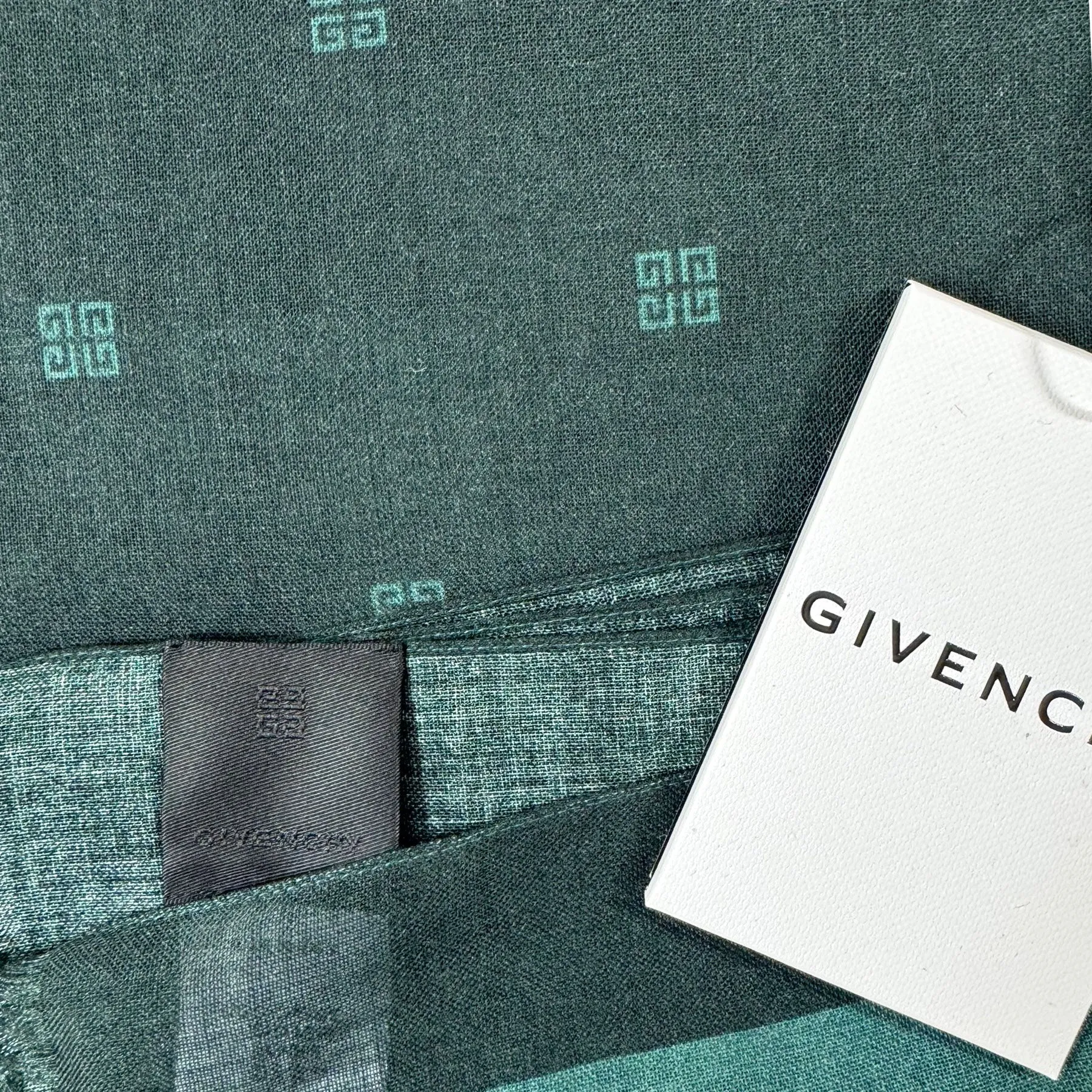 Givenchy Scarf Dark Green Logo - Cashmere Silk Shawl