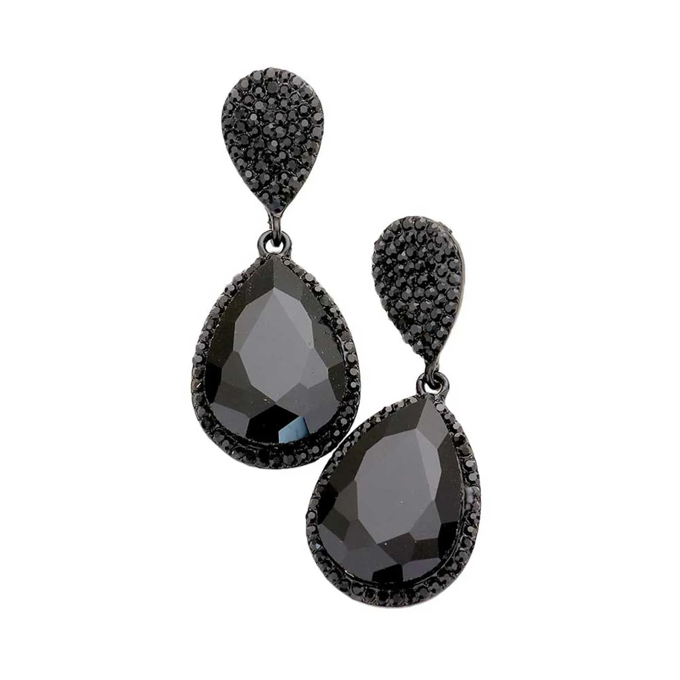 Glass Crystal Teardrop Rhinestone Trim Evening Earrings