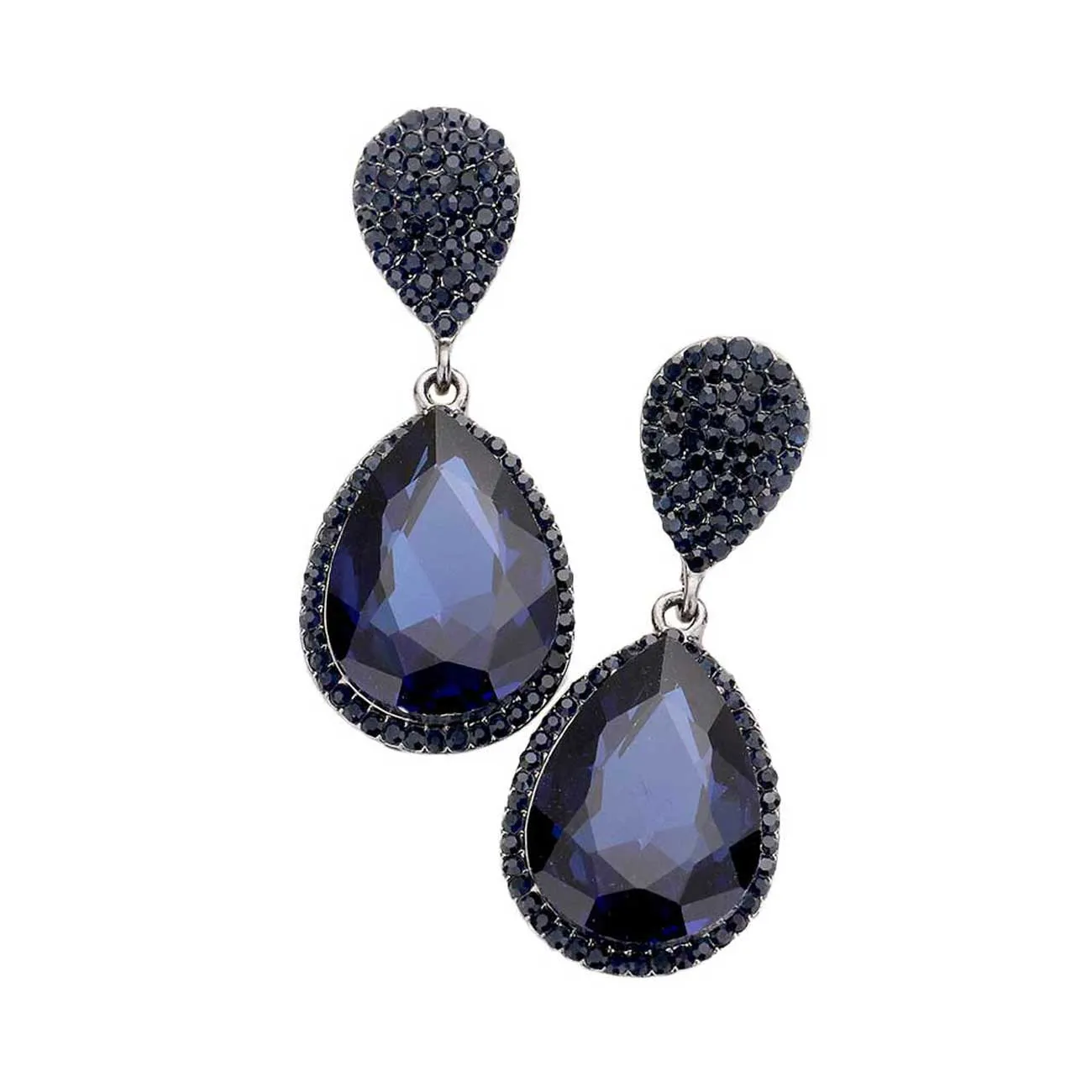 Glass Crystal Teardrop Rhinestone Trim Evening Earrings