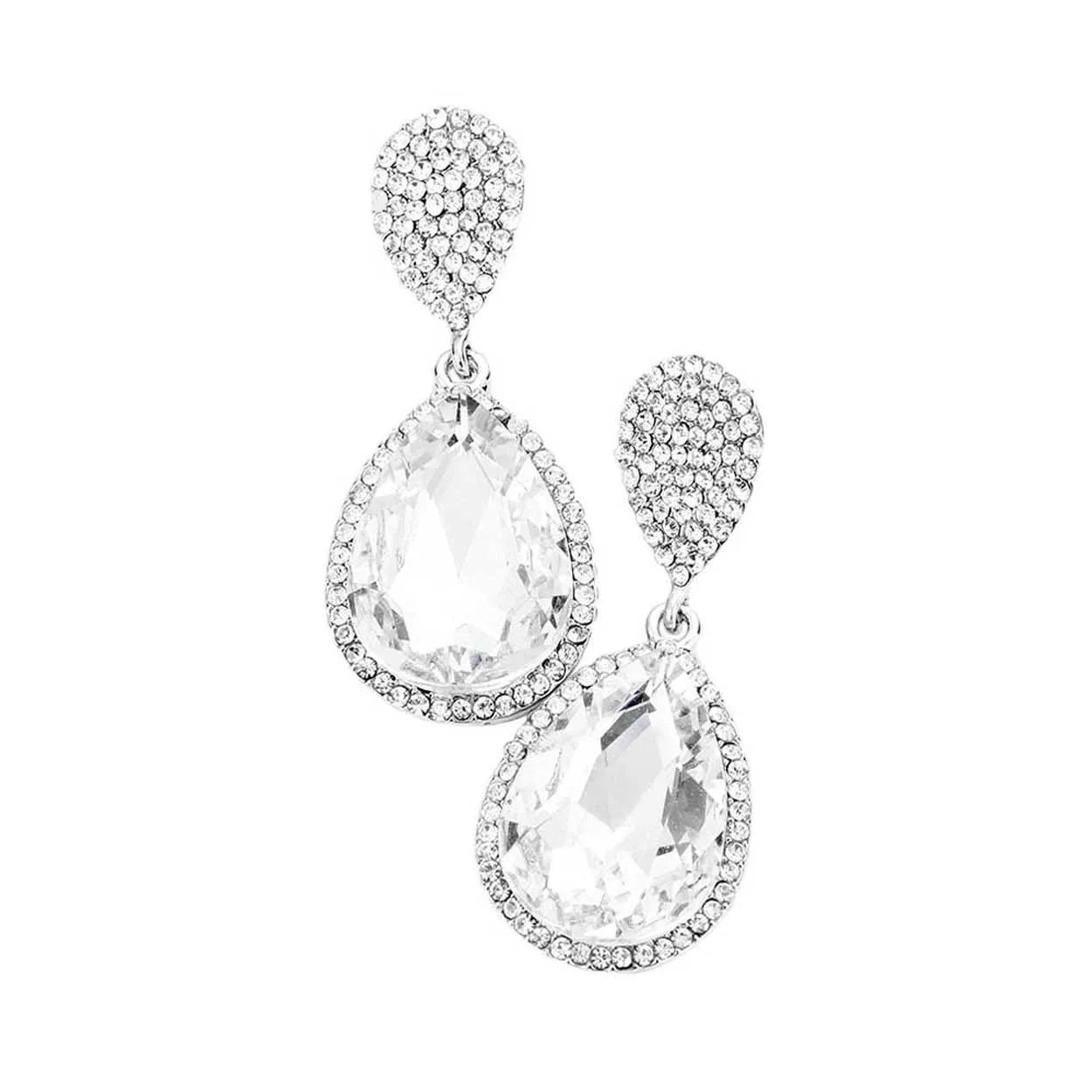 Glass Crystal Teardrop Rhinestone Trim Evening Earrings