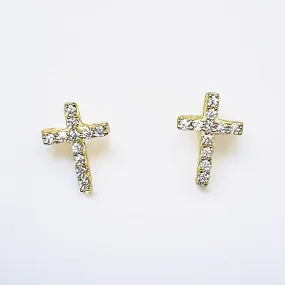 Gold and Sparkly Cross Mini Stud Earrings