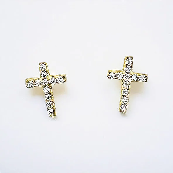 Gold and Sparkly Cross Mini Stud Earrings