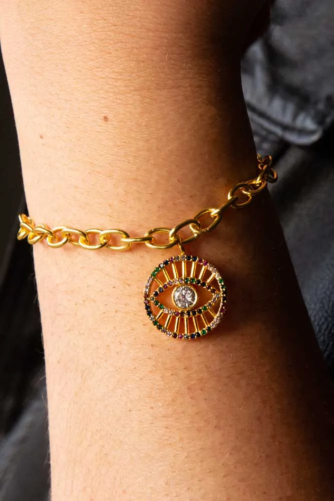 Gold Crystal Evil Eye Charm Bracelet