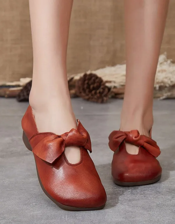 Handmade Square Head Bowknot Women's Flats