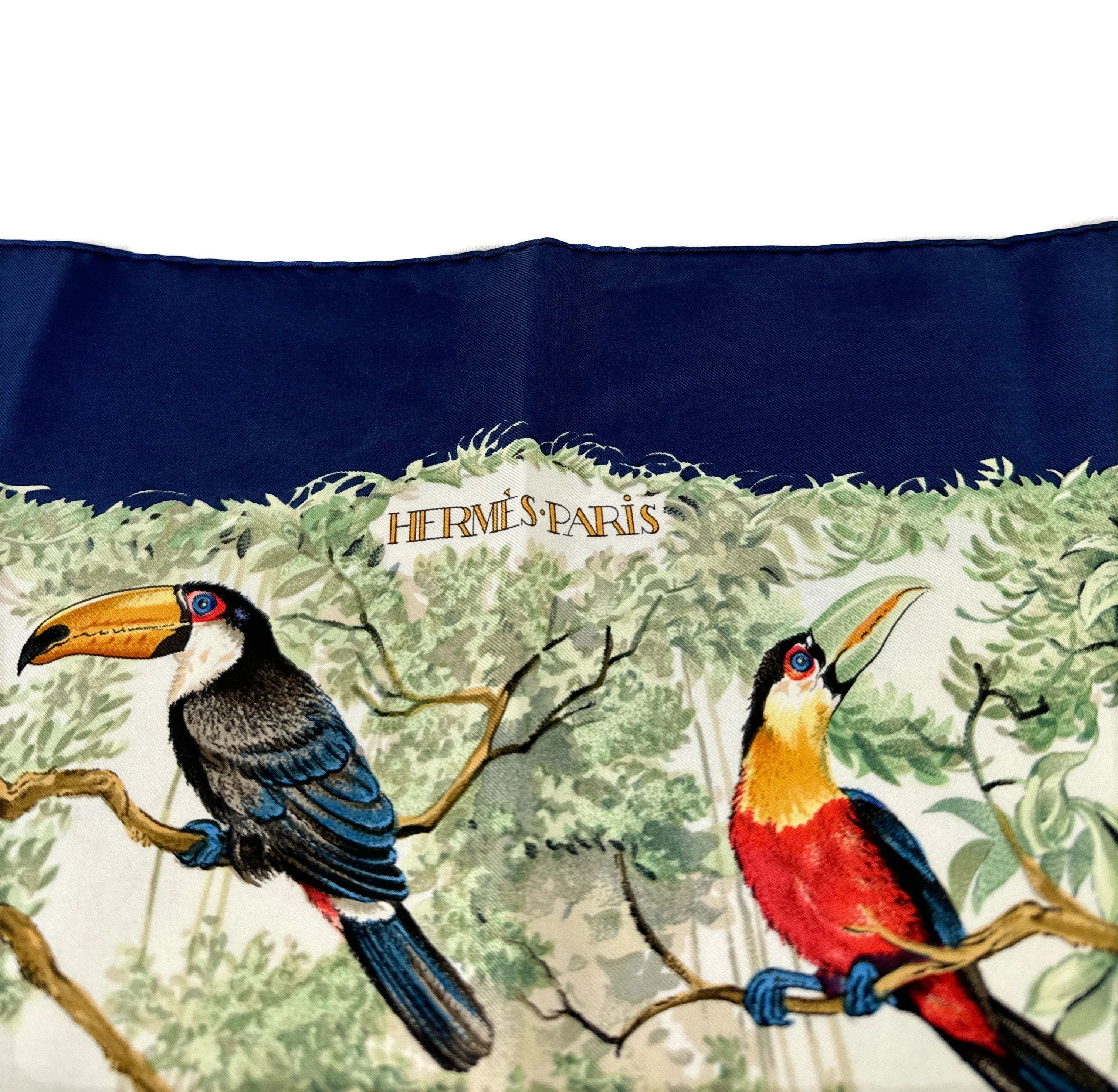 Hermès navy multicolor Equateur 90cm silk scarf    **as is**