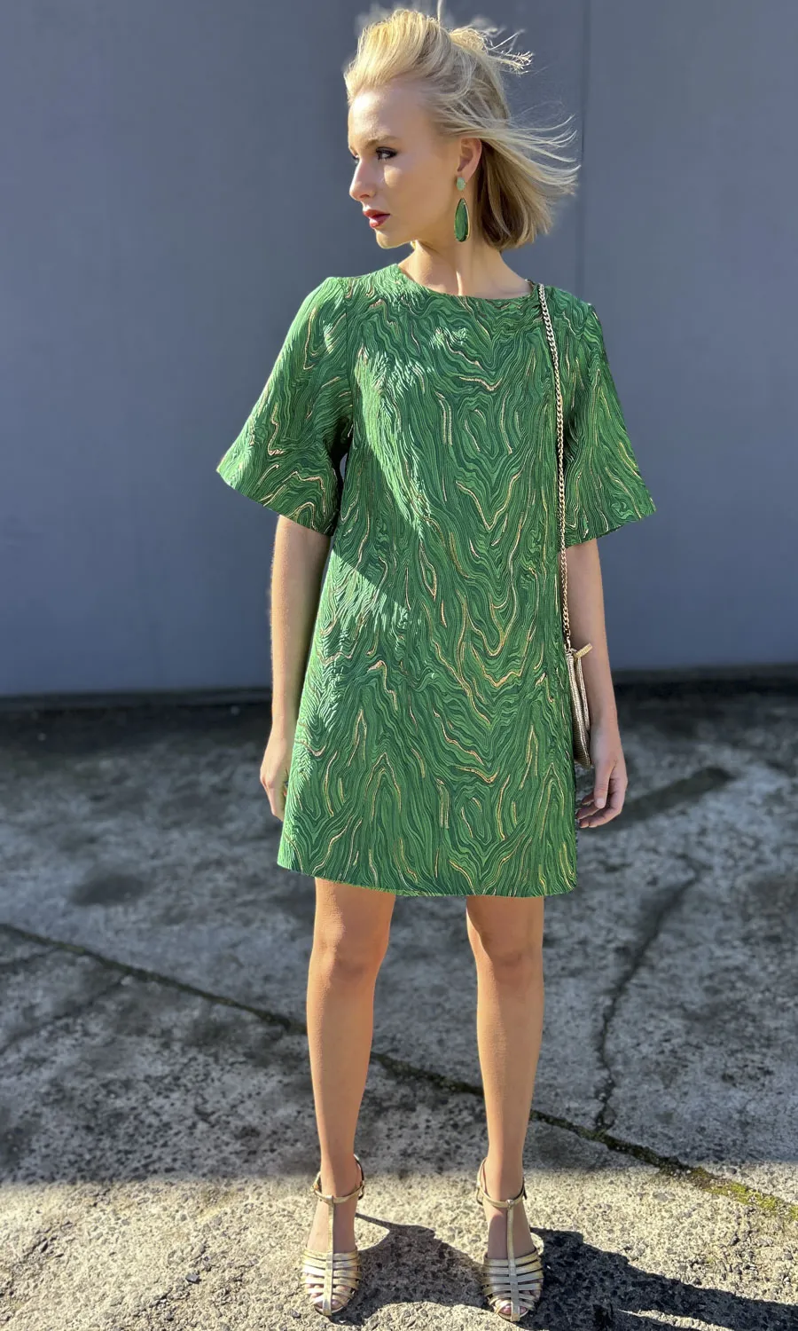 hoss Silk Brocade Phillipa Dress - Green/Gold