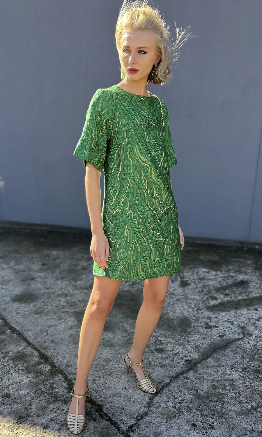 hoss Silk Brocade Phillipa Dress - Green/Gold