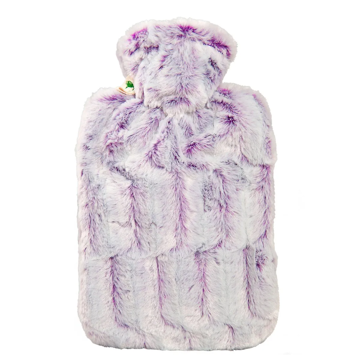 Hot Water Bottle Classic with Cover, Faux Fur - Purple-Silver