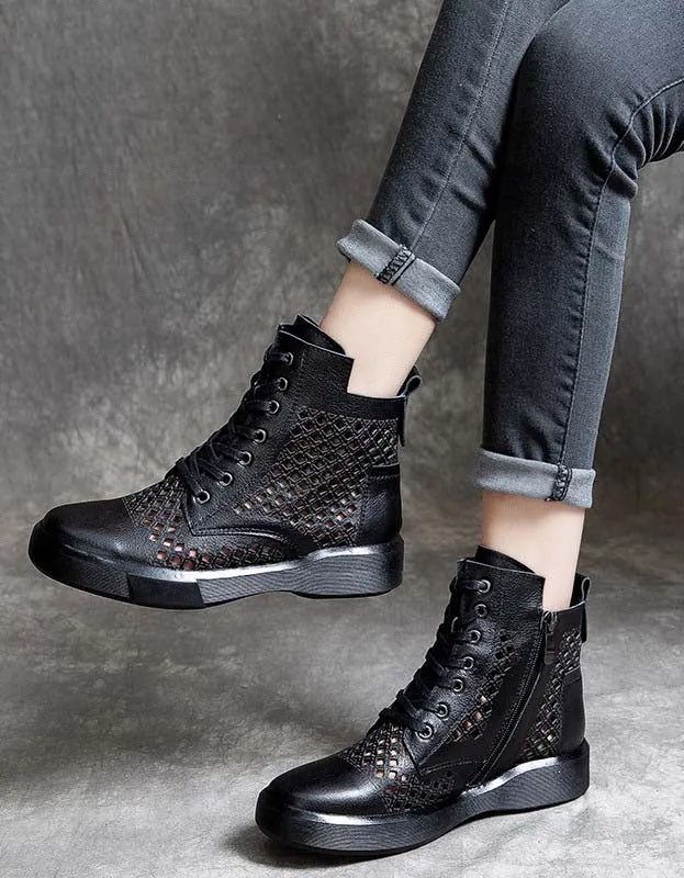 Lace-up Hollow Spring Retro Leather Boots