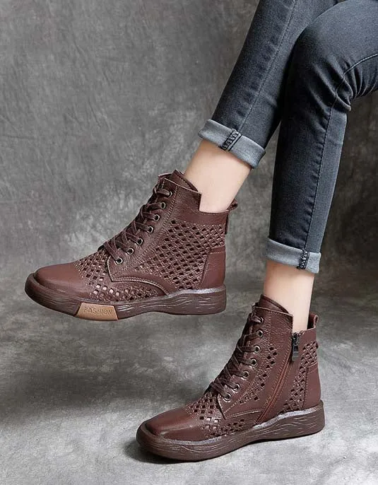 Lace-up Hollow Spring Retro Leather Boots