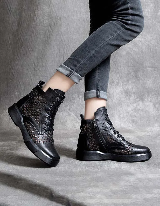 Lace-up Hollow Spring Retro Leather Boots