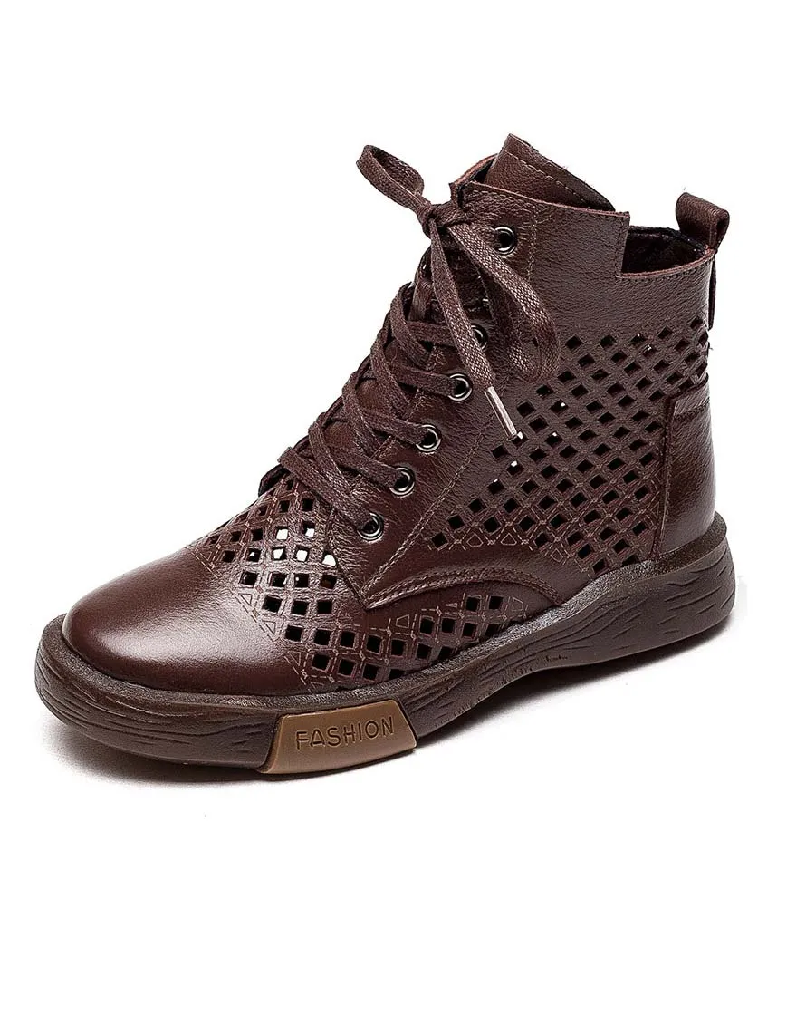 Lace-up Hollow Spring Retro Leather Boots