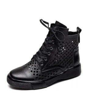 Lace-up Hollow Spring Retro Leather Boots