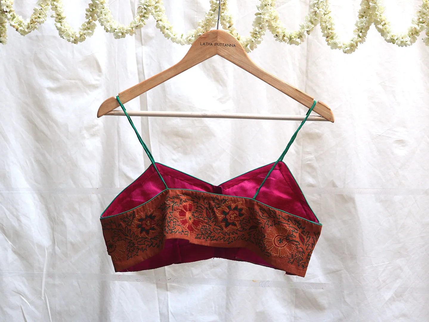 Magenta pink, Karnataka silk, Hand embroidery Bralette