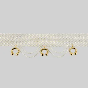 MAGNIFIQUE. Wide Pearl and Barbell Choker - Gold