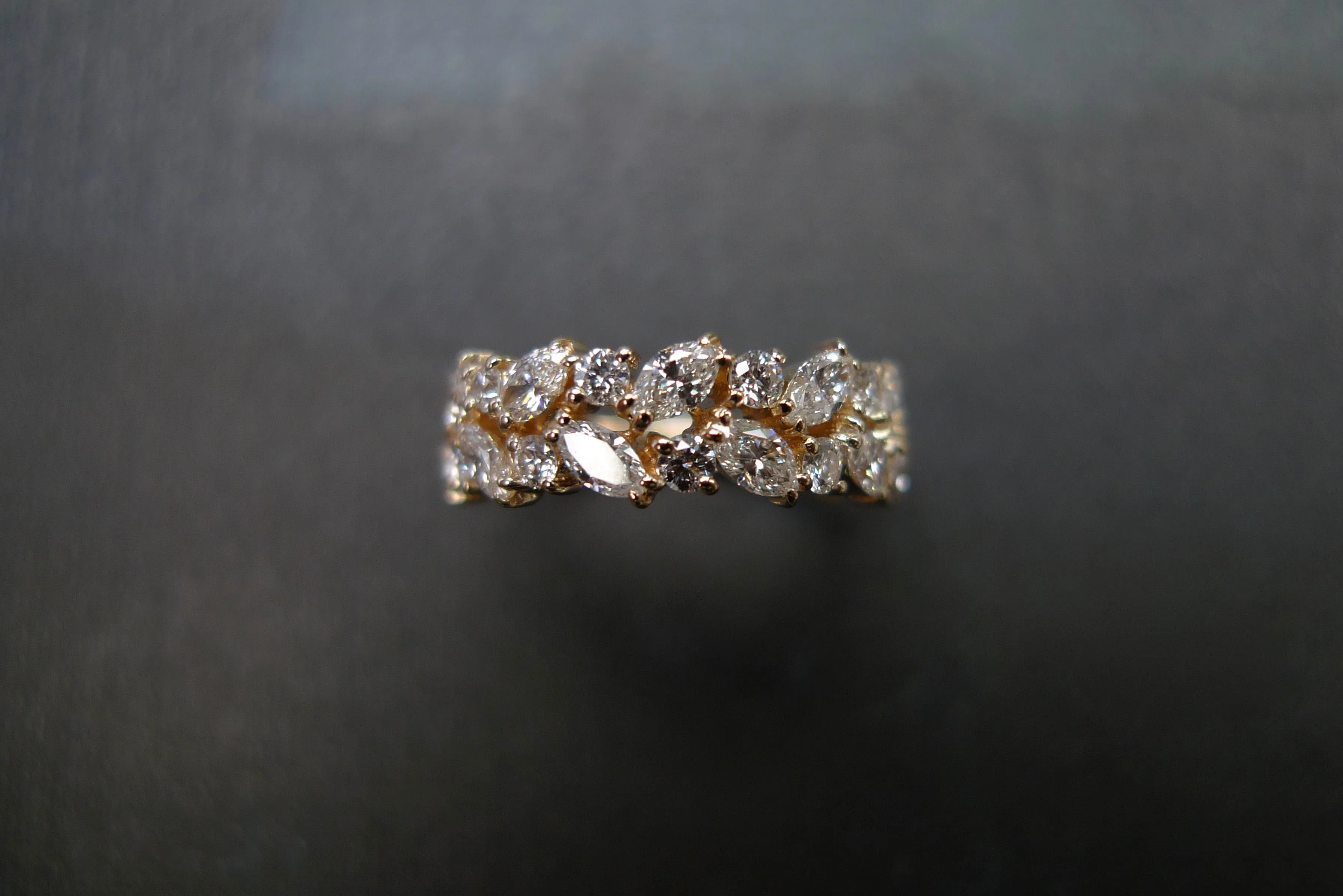 Marquise Cut Diamond Half Eternity Ring in Yellow Gold