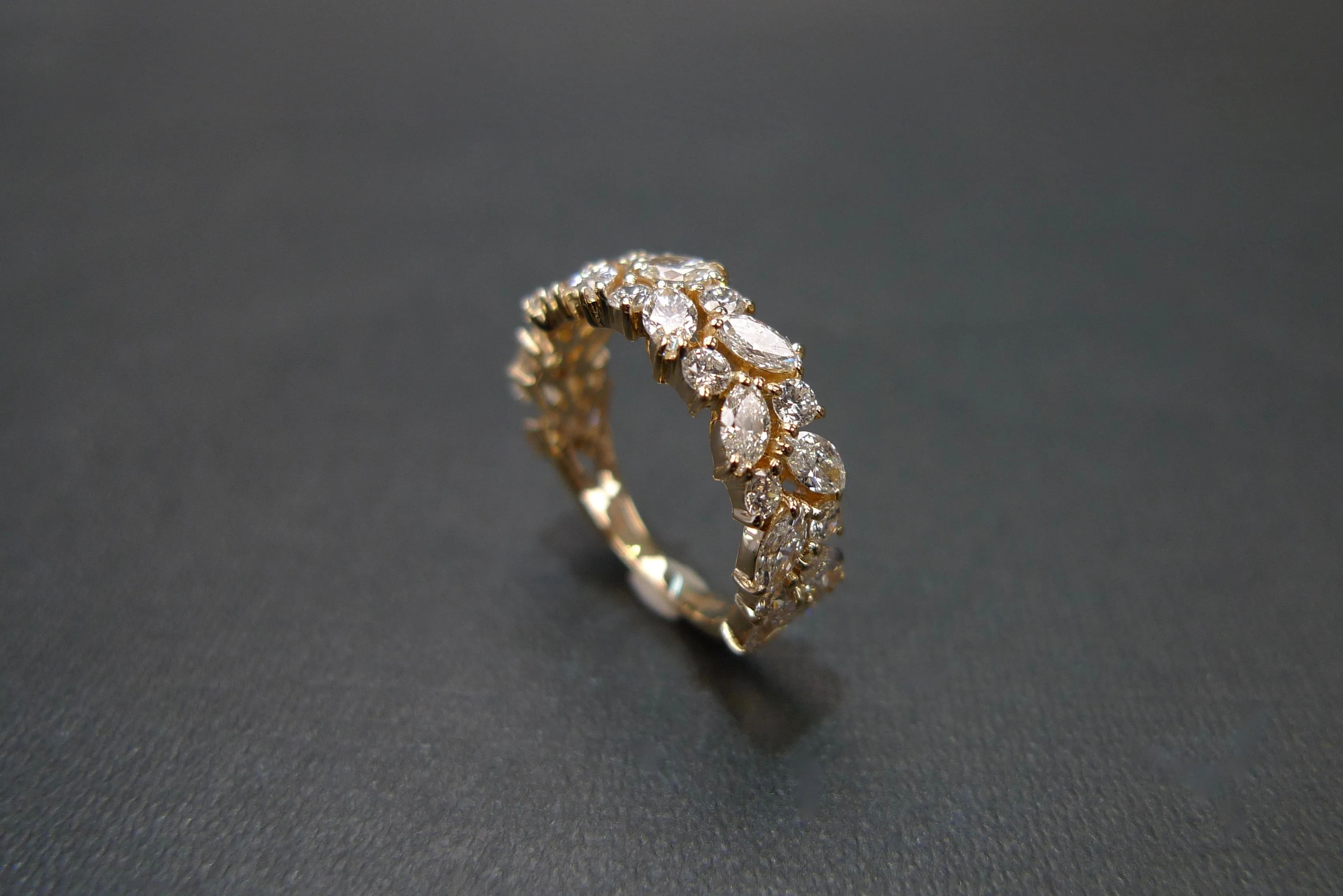 Marquise Cut Diamond Half Eternity Ring in Yellow Gold