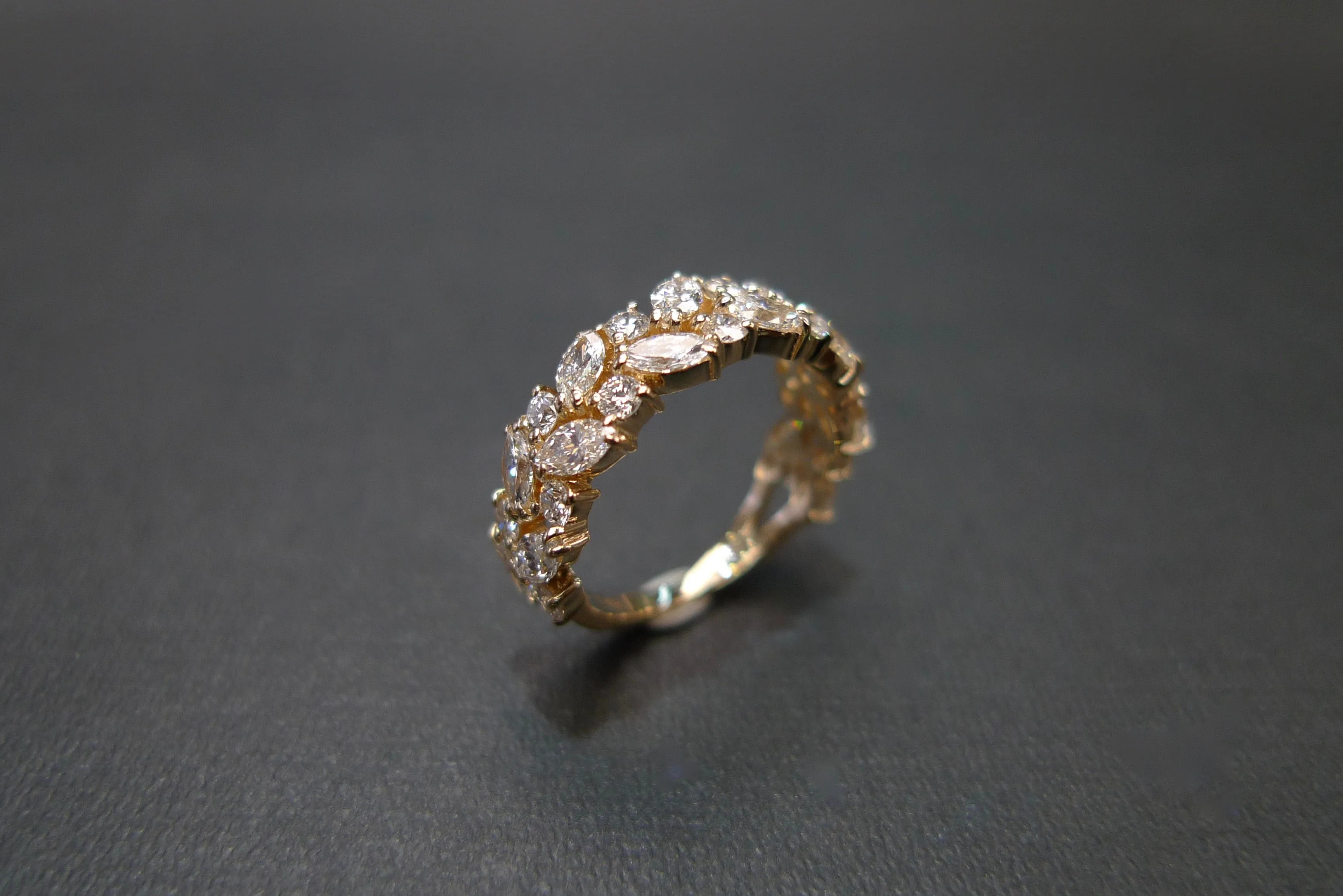 Marquise Cut Diamond Half Eternity Ring in Yellow Gold