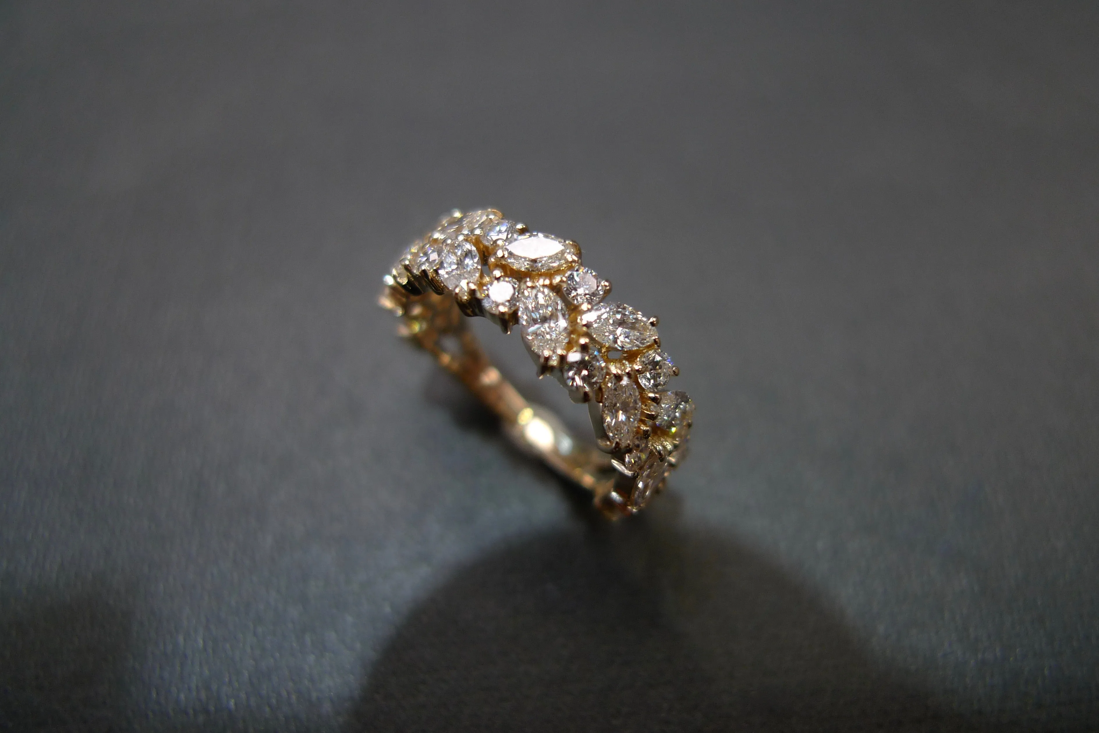 Marquise Cut Diamond Half Eternity Ring in Yellow Gold