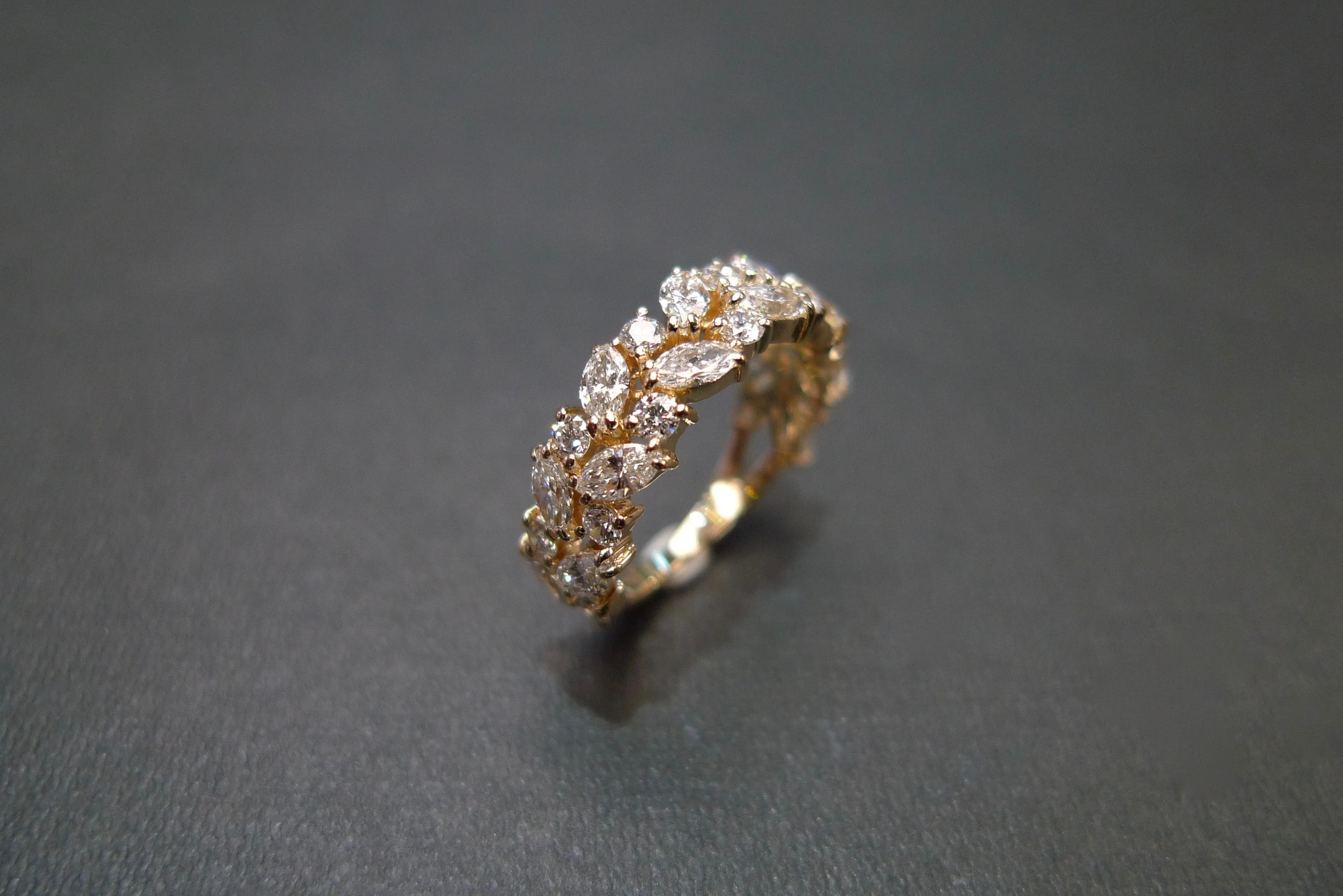 Marquise Cut Diamond Half Eternity Ring in Yellow Gold