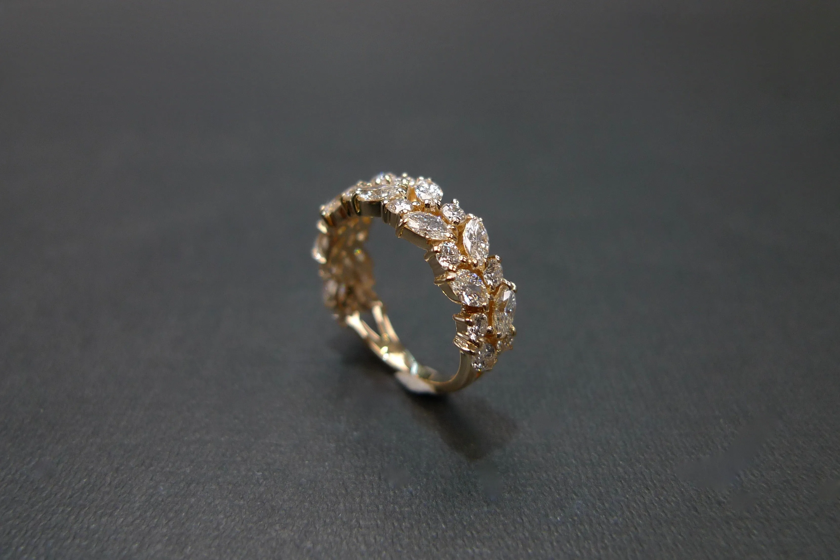 Marquise Cut Diamond Half Eternity Ring in Yellow Gold