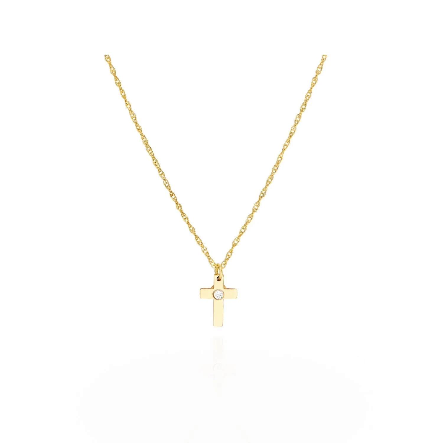 Mini Diamond Cross Necklace in Yellow Gold