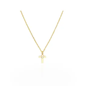 Mini Diamond Cross Necklace in Yellow Gold