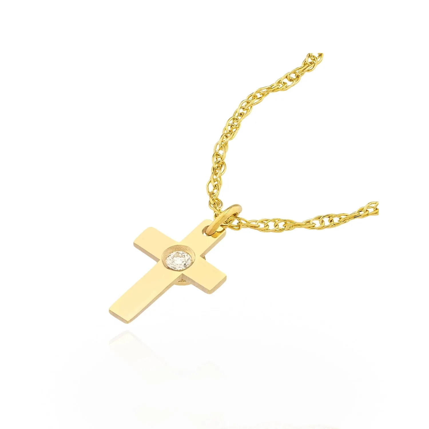 Mini Diamond Cross Necklace in Yellow Gold