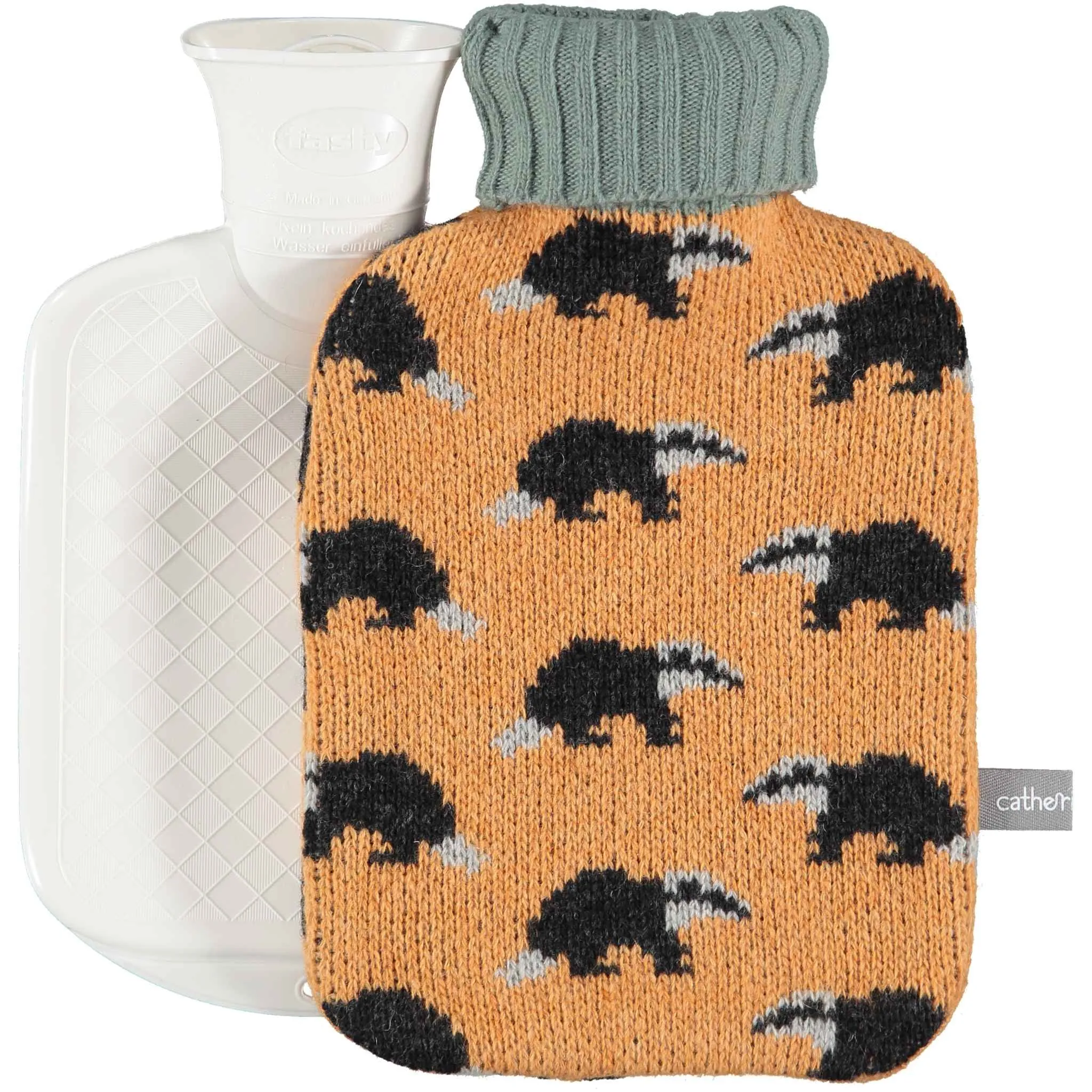 Mini Lambswool Hot Water Bottle Set - Peach Badgers