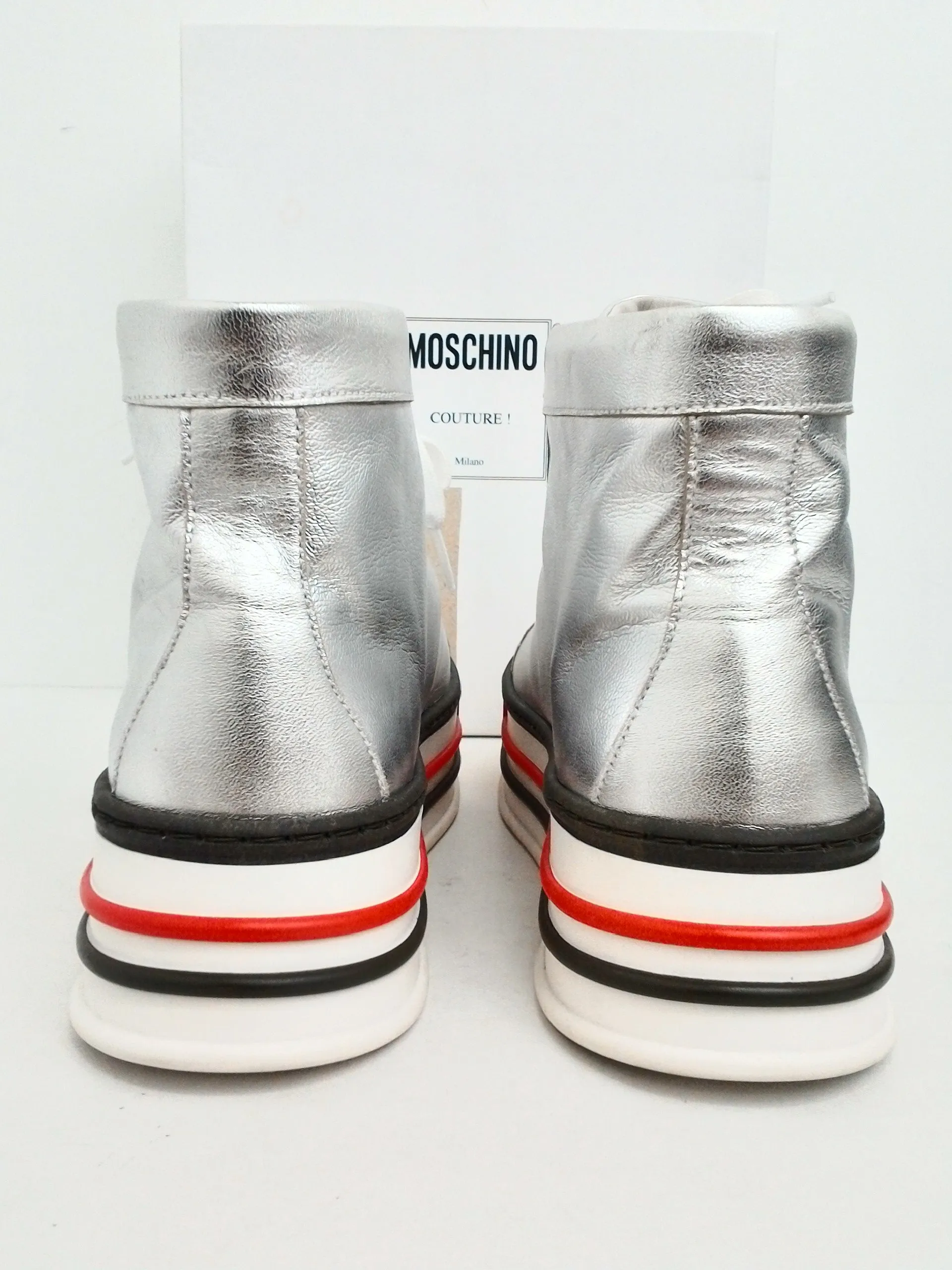 Moschino Women's  Silver High-top Sneaker Size 39