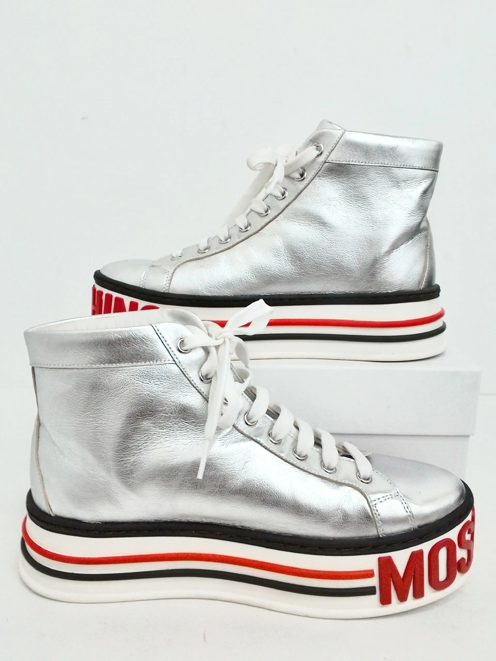 Moschino Women's  Silver High-top Sneaker Size 39