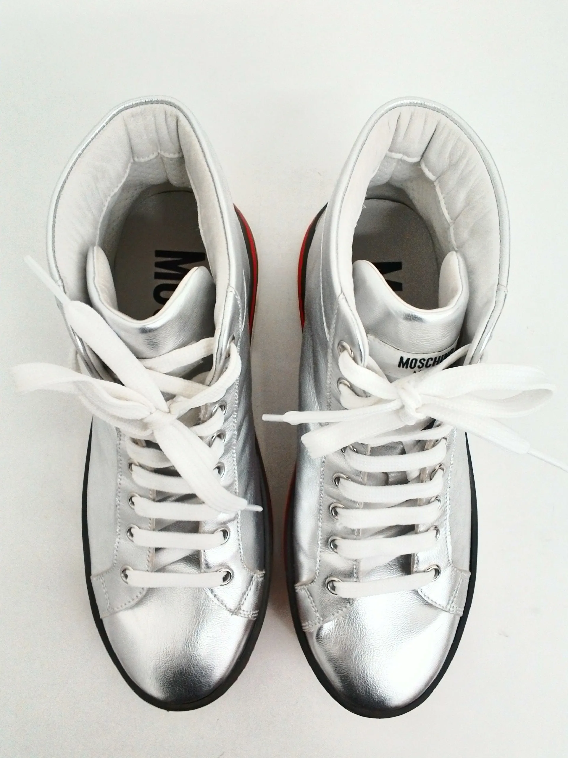 Moschino Women's  Silver High-top Sneaker Size 39