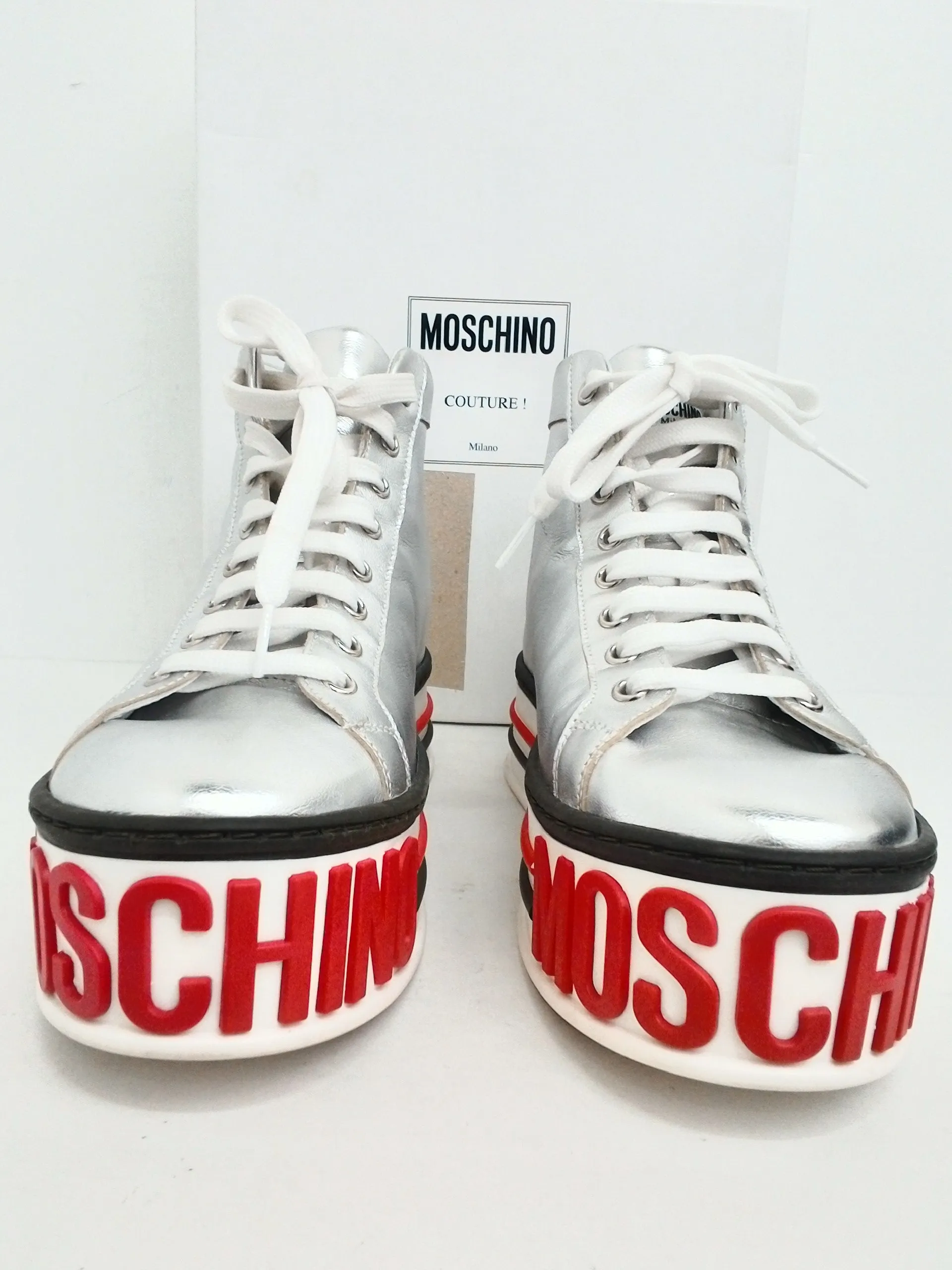 Moschino Women's  Silver High-top Sneaker Size 39