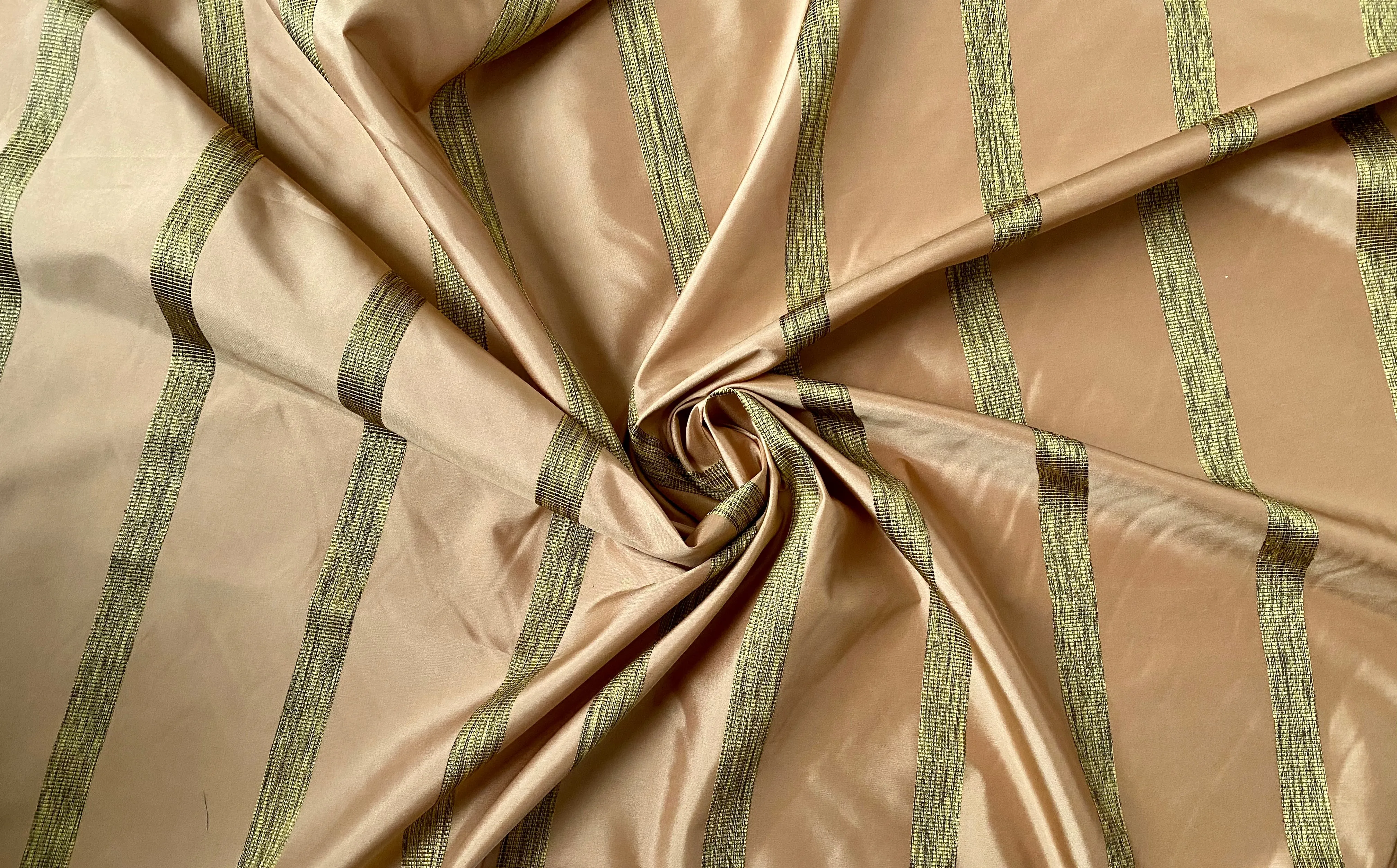 NEW Princess LaDonna 100% Silk Taffeta Striped Peach & Gold Fabric