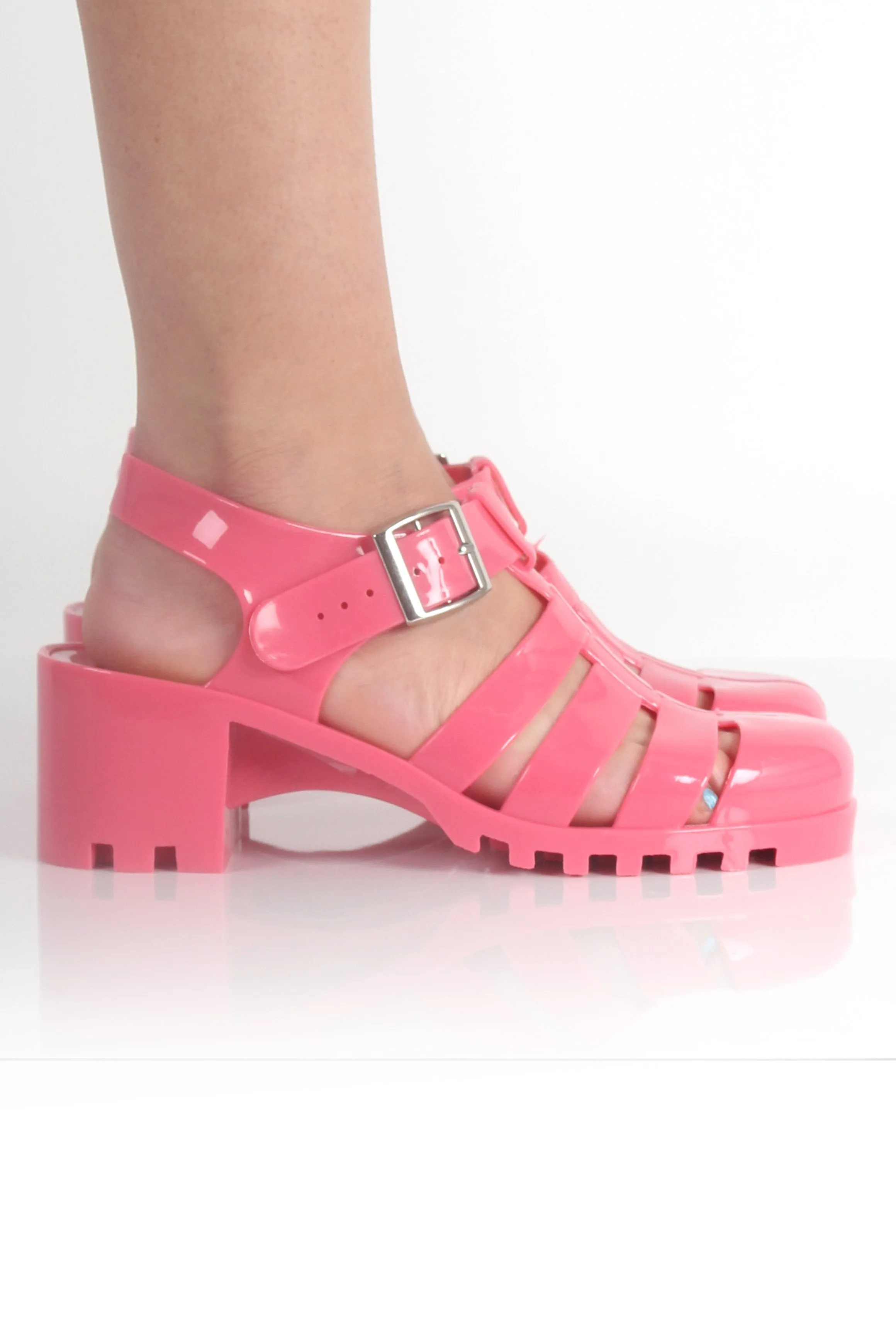 Nicki Pink Heeled Jelly Sandals