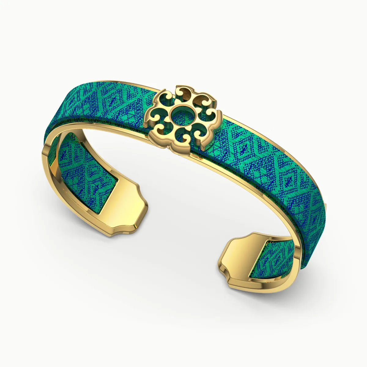 Nonya Blossom Silk Cuff - Andaman Green