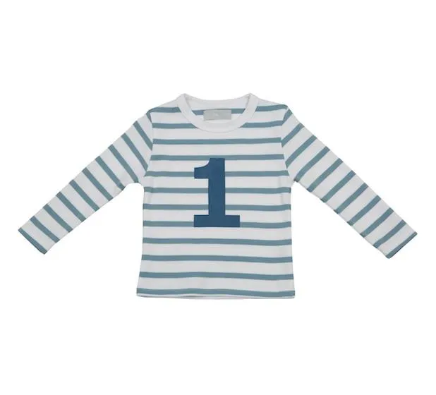 Ocean blue & white breton striped T shirt - 1