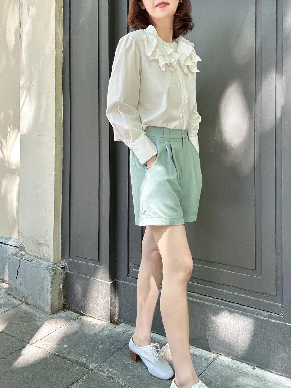 Pastel Green Pleated Detail Breezy Silky Shorts