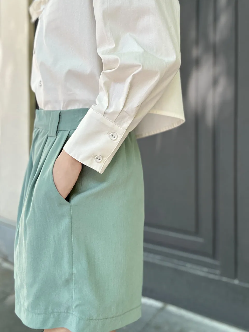 Pastel Green Pleated Detail Breezy Silky Shorts