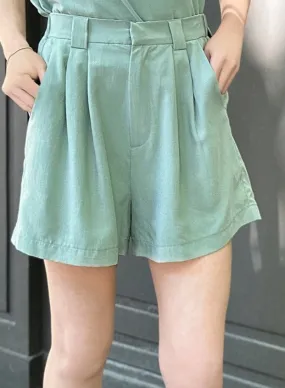 Pastel Green Pleated Detail Breezy Silky Shorts