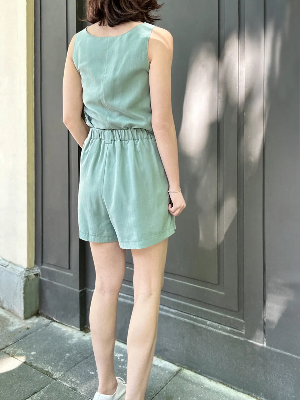 Pastel Green Pleated Detail Breezy Silky Shorts